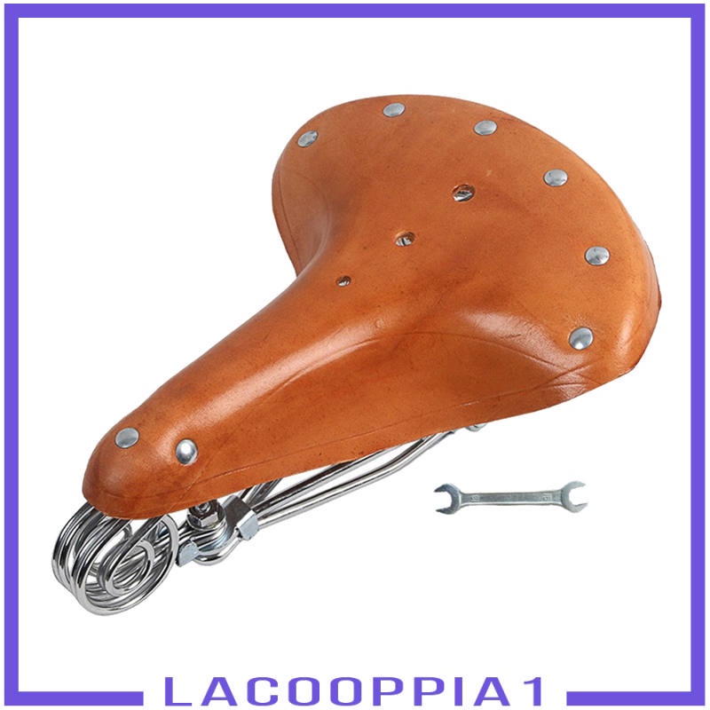 [Lacooppia1] U / N Yên Xe Đạp Bằng Da Thật Thoải Mái Phong Cách Cổ Điển + Túi Da PU Gắn Phía Trước Xe Đạp