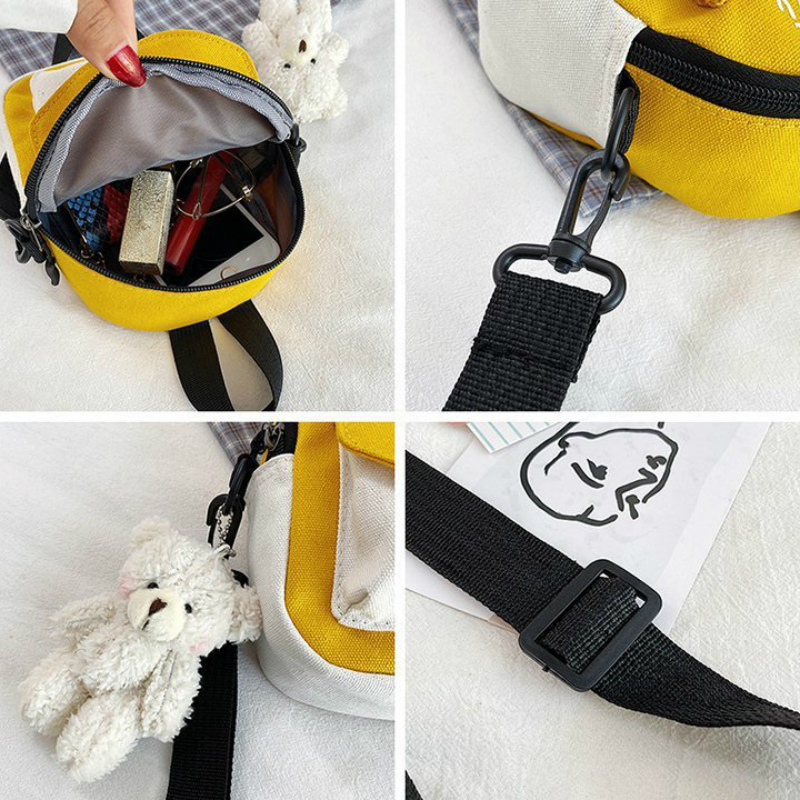 Túi đeo chéo bằng vải canvas gắn thú nhồi bông thời trang cho nữ | BigBuy360 - bigbuy360.vn