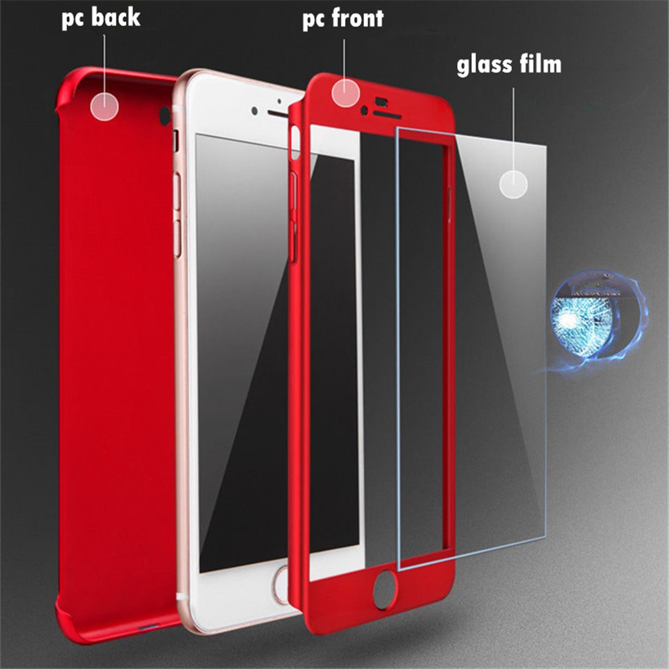 Ốp điện thoại từ PC cứng + phim dán bảo vệ màn hình cho iPhone 6/7/8 Plus X/XS/XR XS Max 12Mini 11 12 Pro Max