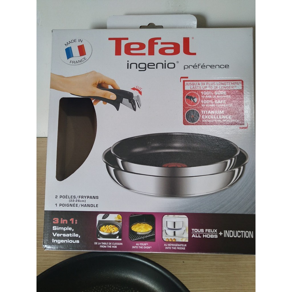 Bộ chảo Tefal Ingenio Preference 22 + 26cm chung tay cầm, bên ngoài inox, bên trong chống dính, hàng Đức