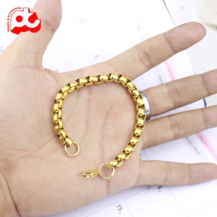 Lắc tay nam cao cấp rẻ đẹp kiểu xích thời trang titan thép không gỉ PT JEWELRY kích cỡ 7mm màu mạ vàng PTLTNA11