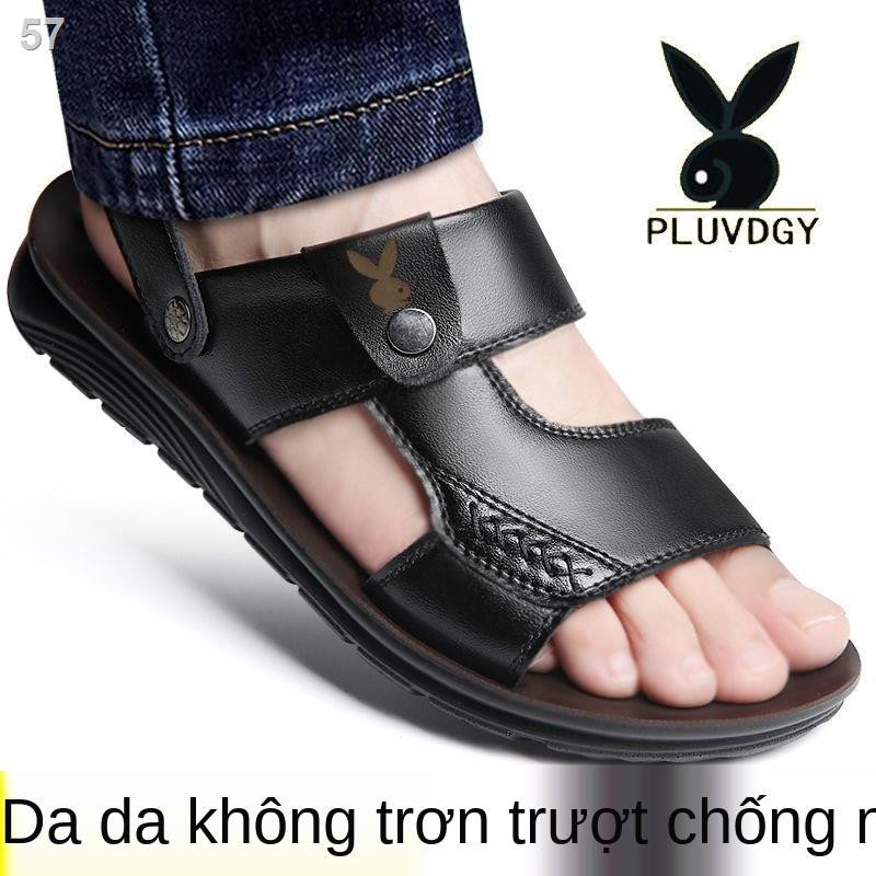 [Chính hãng PLUVDGY] [Da bò lớp đầu] Dép nam, giày đi biển chống trơn mùa hè, quai hậu, đế dàyW