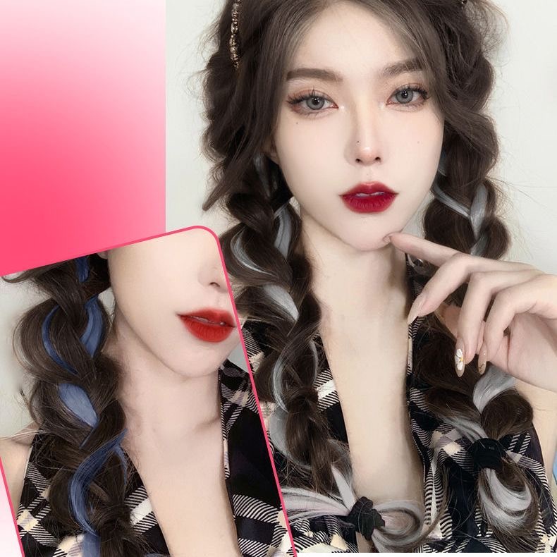 Tóc Giả Nối Dài Màu Xám Hồng Xám Thời Trang Mùa Hè Hàn Quốc Cho Nữ