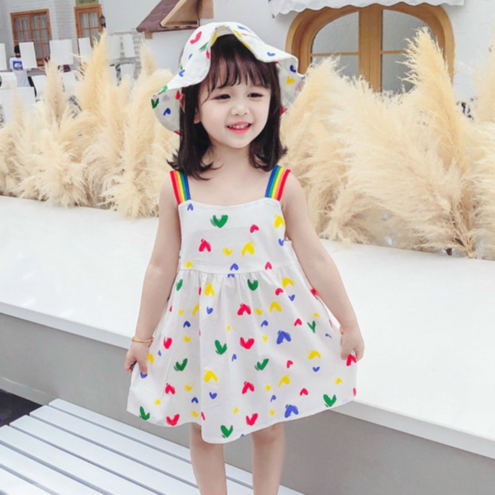Váy bé gái HAI DÂY tim SẮC MÀU siêu xinh cho bé gái - VBG21-2day-tim+mũ