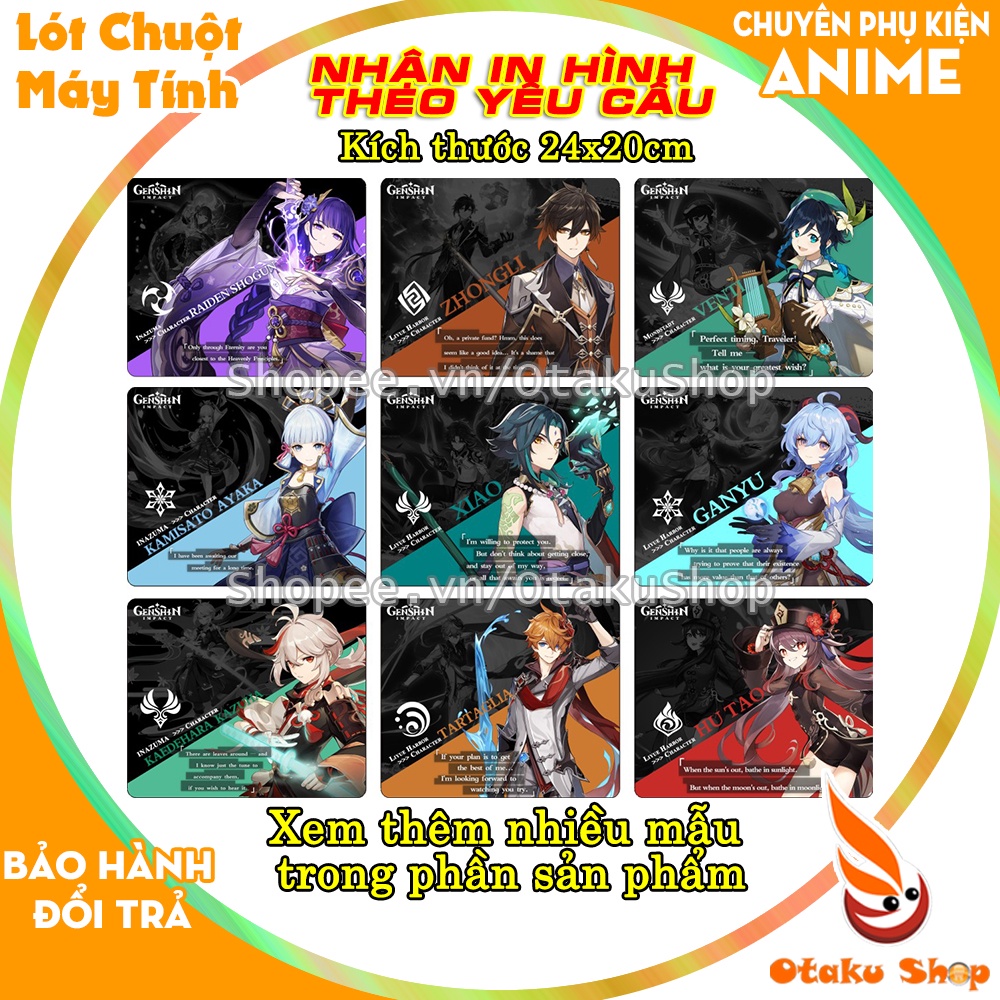 <45 mẫu>Lót chuột máy tính Anime Game Genshin Impact kích cỡ bàn di chuột lớn 20x24cm chất liệu mouse pad bằng cao su