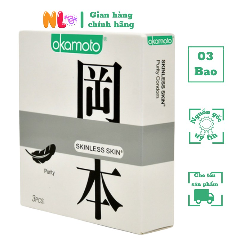 Bao cao su OKAMOTO Purity Skinless Skin siêu mỏng tinh khiết dùng là phê ( 3PCS)