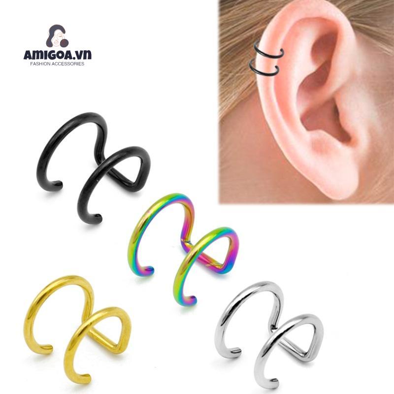 Khuyên Tai Dạng Kẹp Đôi Bằng Thép Không Gỉ Đơn Giản
