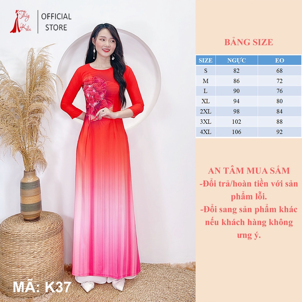 Áo dài nữ truyền thống thiết kế may sẵn tết cách tân nữ nền đỏ cam K37 Thúy Kiều mềm mại co giãn áo dài giá rẻ