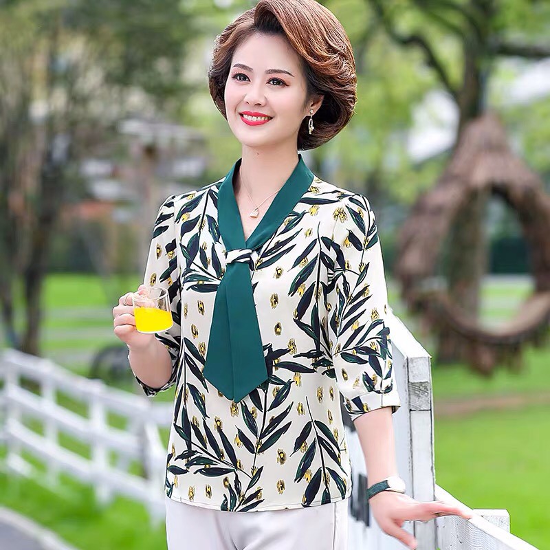 Áo trung niên nữ cao cấp, thiết kế trẻ trung, họa tiết sang trọng, trang nhã NV0684