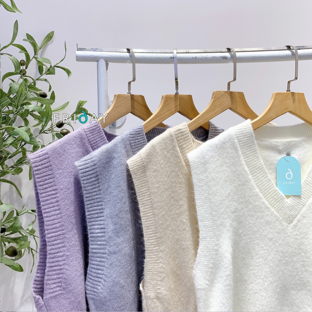 Áo gile len form vừa trơn chất liệu len dày dặn mix cùng sơ mi hoặc áo thun phù hợp với thời tiết mùa thu Friday | BigBuy360 - bigbuy360.vn
