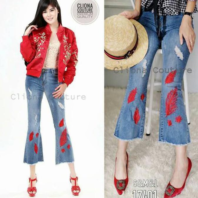 Mới Quần Jean Dài Thêu Trang Trí Thời Trang Zara 17401