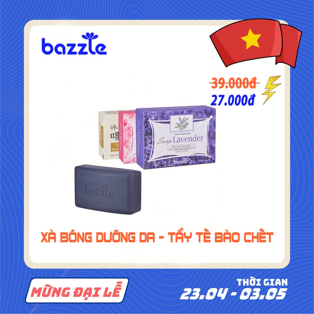 Xà phòng tắm tẩy tế bào chết Bazzle Hàn Quốc xà phòng thảo dược giúp da sạch sáng khỏe mềm mịn ko gây nhờn rít khô da