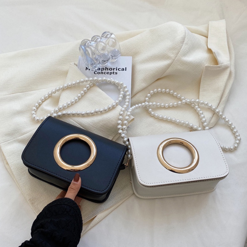 IELGY Túi Đeo Vai Hình Vuông Cỡ Nhỏ Đính Ngọc Trai nhân tạo Phối Dây Xích Kiểu Hàn Quốc Thời Trang Cho Nữ