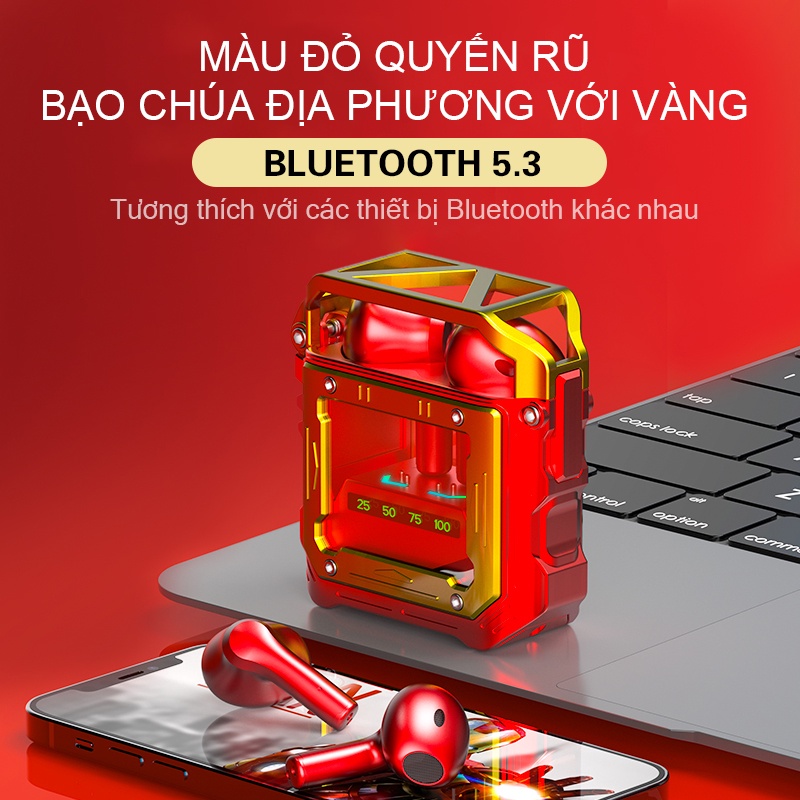 Tai nghe Red Metal Gaming Bluetooth 5.3 nhet tai thể thao hot thời trang chấtlượng the thao tai nghe điện thoại pro siêu nhét tai không dây audio ko dây nút nhét tai comic TWS wireless  earphone PUBG earpods