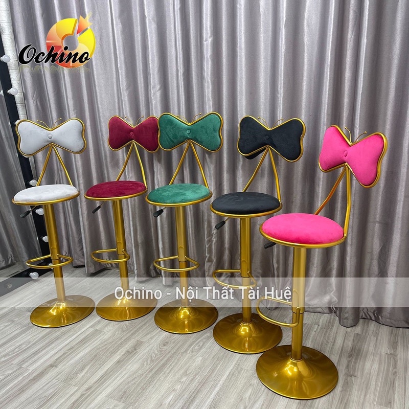 Ghế Bar, Ghế Trang Điểm Chân Mạ Vàng Đậm K1 Cao Cấp Đệm Bọc Da Hoặc Nỉ Có Tựa Nơ Sang Chảnh (Hình Thật Shop Chụp)