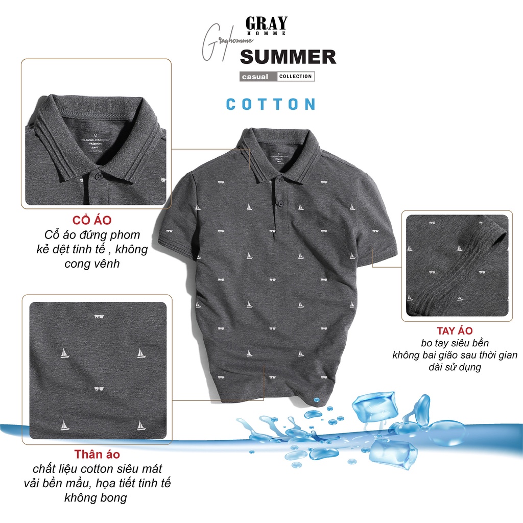 Áo Polo nam GRAYHOMME vải Cotton cá sấu cao cấp xuất xịn dệt bo dày chuẩn cổ bẻ ngắn tay