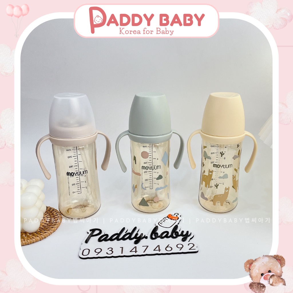 Bình hút Moyuum Mây - Moyuum lạc đà - Moyuum bông cúc - Moyuum trơn chính hãng PPSU Hàn Quốc cho bé 170ml 270ml