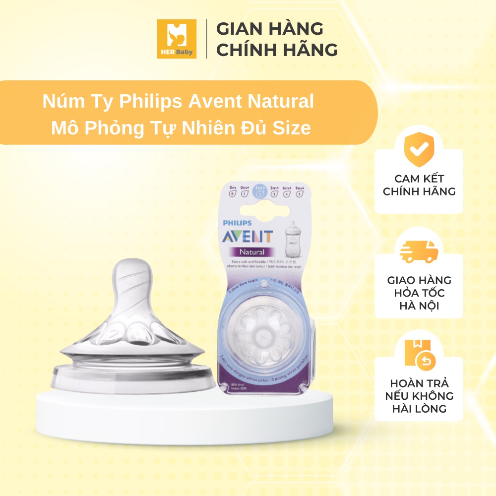 Vỉ 2 chiếc Núm ty Philips Avent Natural mô phỏng tự nhiên, an toàn kháng khuẩn Dành Cho Bé - Herbaby