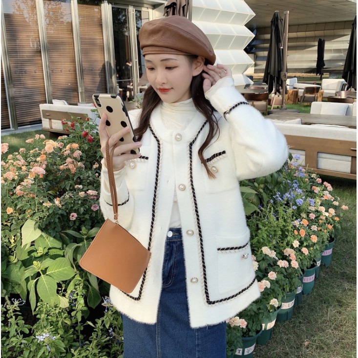 Áo khoác cardigan thiết kế phối nút kiểu ngọc trai sang trọng cho phái nữ