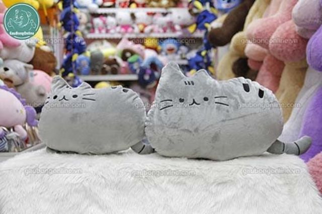 Gối mèo mềm pusheen màu hồng, xám, đen, nâu kích thước 60cm