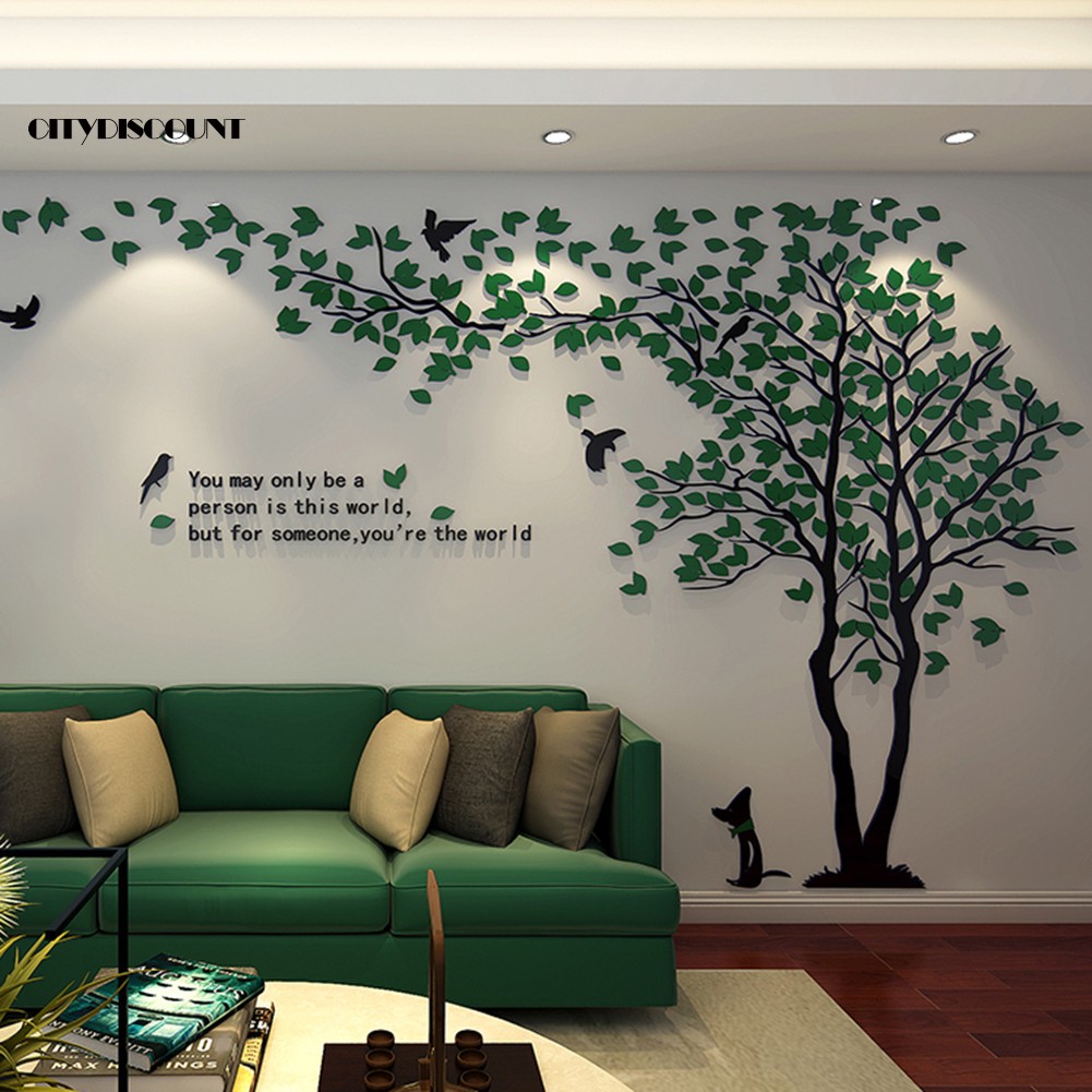 Gương dán tường acrylic hình cây lá trang trí nhà phòng khách