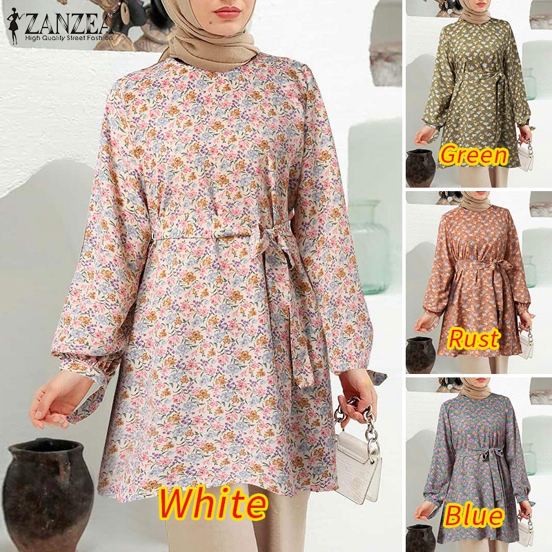 Zanzea Áo Tay Dài Cổ Tròn In Họa Tiết Hoa Dành Cho Phụ Nữ Hồi Giáo