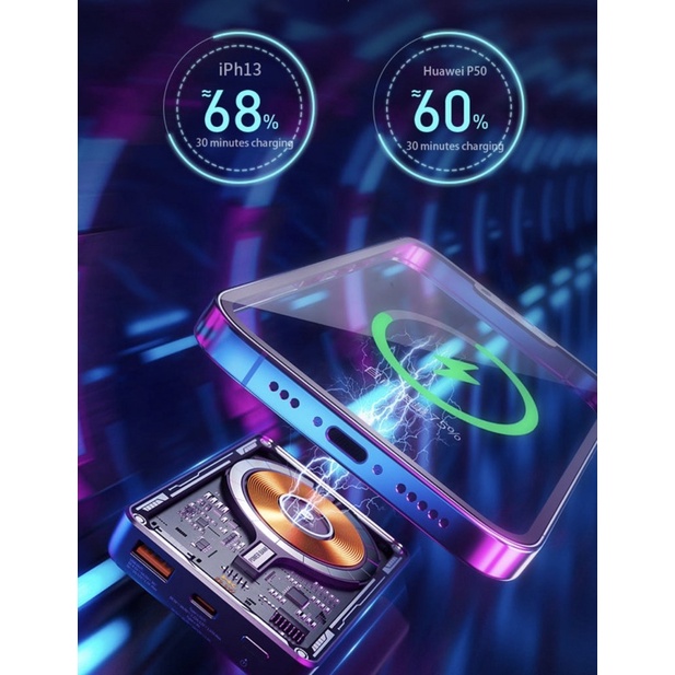 Pin sạc dự phòng không dây WEKOME tích hợp sạc nhanh PD20 W 10000mAh trong suốt