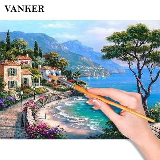 Bộ Tranh Sơn Dầu 40x50cm Tự Vẽ Cảnh Địa Trung Hải Sang Trọng Trang Trí Nhà Kèm Phụ Kiện Tiện Dụng