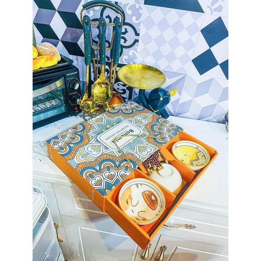 Bộ 6 bát ăn cơm hoạ tiết dễ thương cho bé tráng men cao cấp