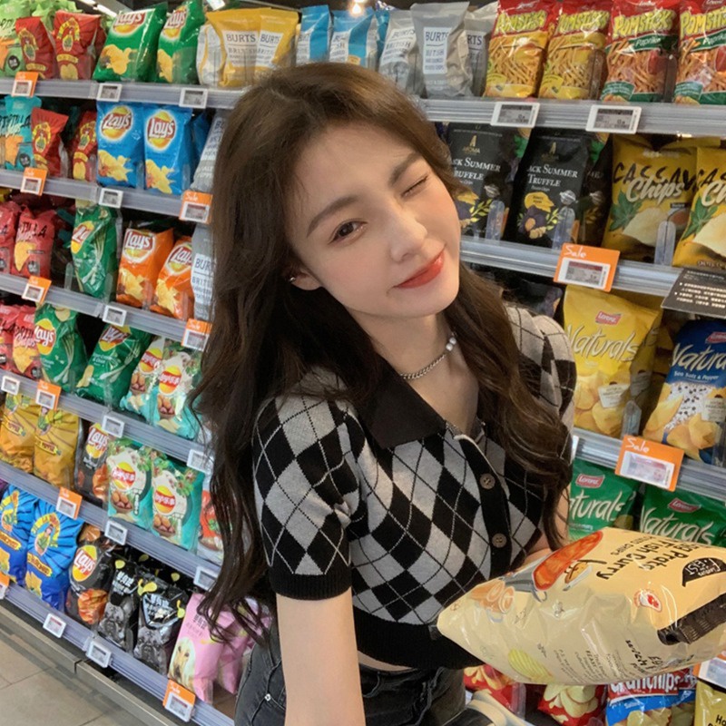 ZHELIHANGFEI Áo khoác Cardigan kẻ sọc caro phong cách Hàn Quốc thời trang cho nữ