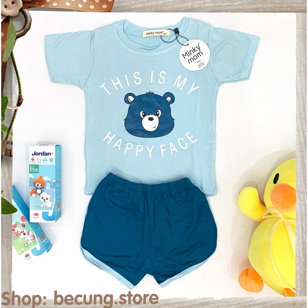 [Bé:8-24kg] Bộ Quần Áo Ngắn Tay Bé Trai Minky Mom, Vải Thun Lạnh Thoáng Mát In Hình Gấu Con- Mã: BL-IN05