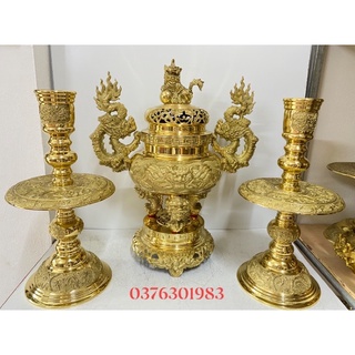 Bộ Đỉnh lư thờ bằng đồng cao cấp 60cm ,bộ đỉnh thờ tam sự đỉnh nến 60cm.Bộ đỉnh thờ bằng đồng
