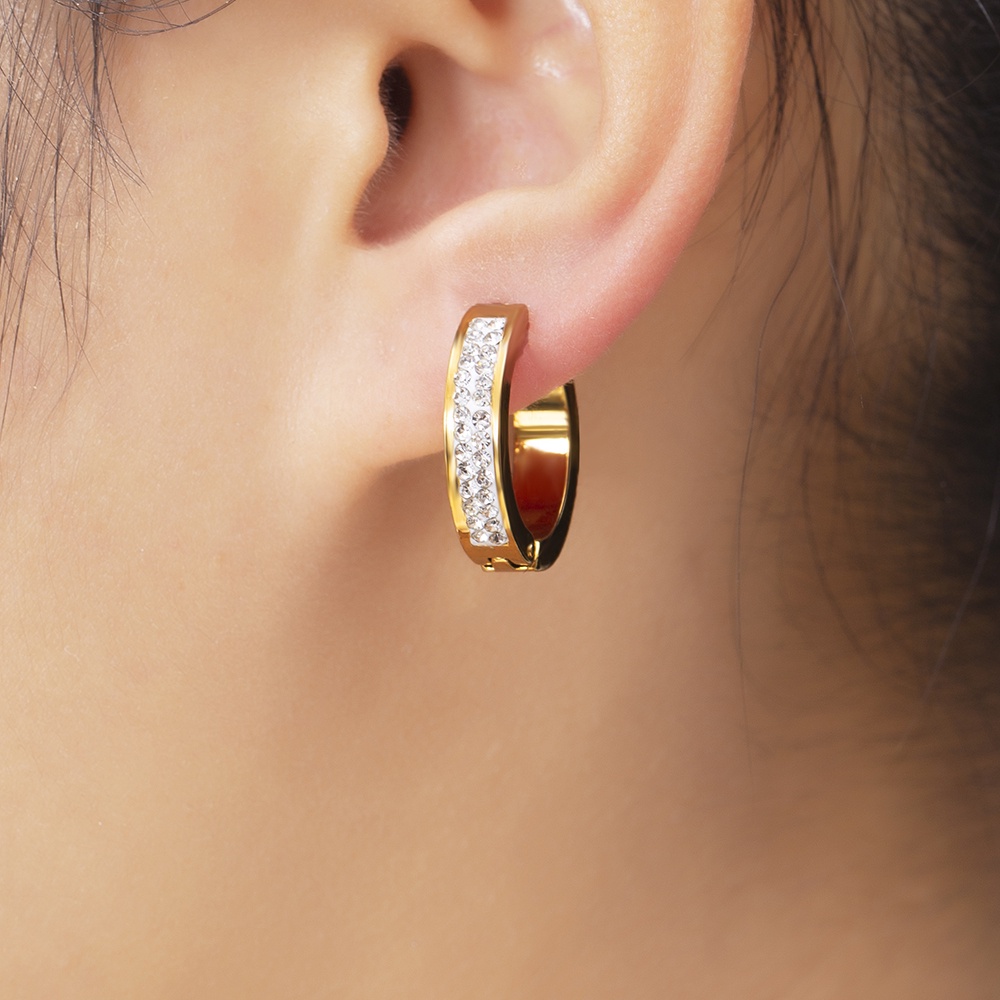 Khuyên Tai Thép Không Gỉ Mạ Vàng 18K Đính Đá 19mm Phong Cách Hip Hop