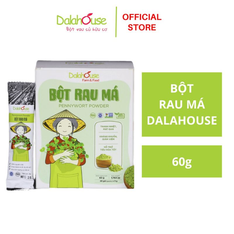 Bột Rau Má DALAHOUSE Nguyên Chất sấy lạnh hộp 60g (20gói×3g)