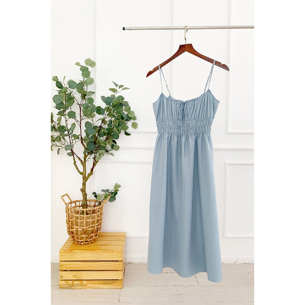 DOTTIE - Đầm Midi Hai Dây Nhún Ngực Nữ D0064 | BigBuy360 - bigbuy360.vn