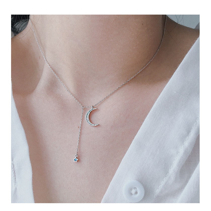 Vòng cổ nữ bạc s925 chocker rủ form sợi dài trăng sao VC23 Dây chuyền bạc nữ xinh xắn hàng thiết kế cao cấp