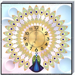 Tranh Đính Đá Hạt Pha Lê 3D Đồng Hồ sáng tạo Đuôi Công Tuyệt Đẹp DF2788 , LG1992 (KHÁCH TỰ ĐÍNH) KT:55X55CM