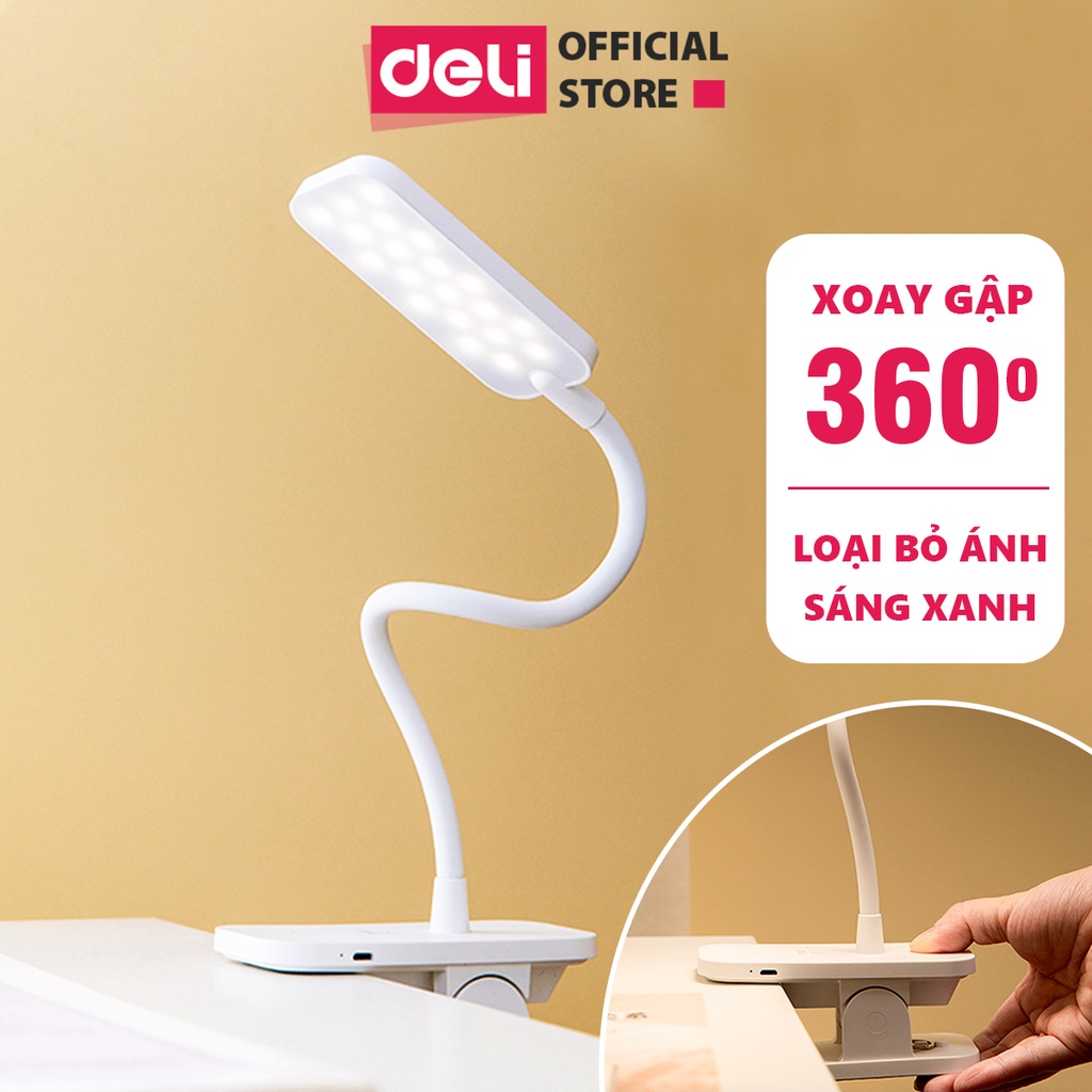 Đèn bàn tích điện gấp gọn Deli - 2 mức độ sáng, đọc sách, đèn học, làm việc - 3676/17856/17858 - Diệp Lạc