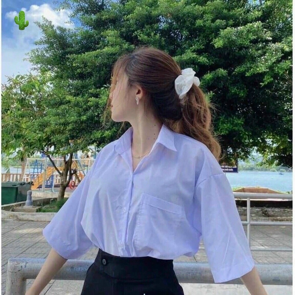 áo sơ mi nữ tay ngắn túi ngực to đi học đi làm đi chơi pk
