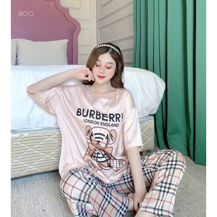 Đồ ngủ, đồ bộ mặc nhà lụa Latin cổ tròn mẫu gấu xinh xắn 40-63kg