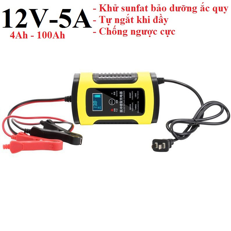 Bộ sạc điện acquy FOXSUR 12V 5A kèm phục hồi bình