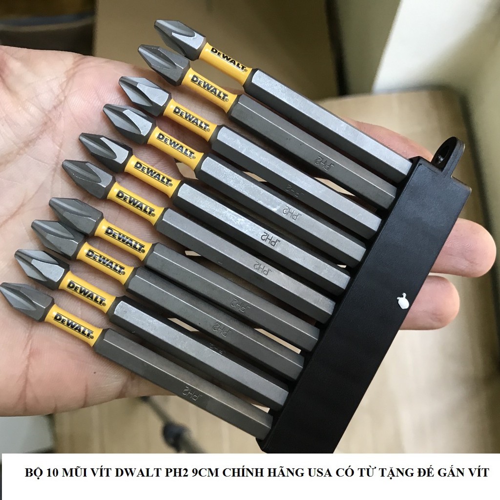 Bộ 10 Mũi Vít DeWalt Cao Cấp Có Từ 9cm Tặng Đế Gắn Vít