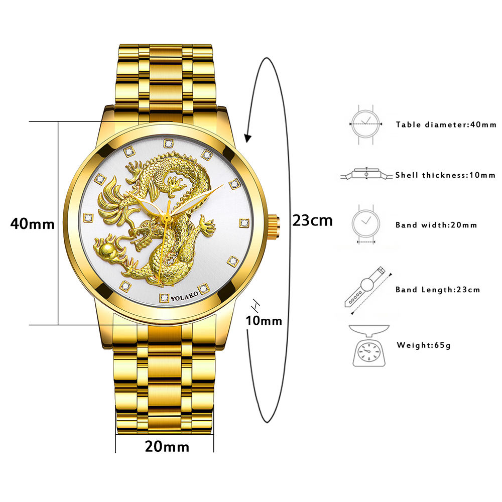 Men Business Watch Fashion Rhinestone Dragon Stainless Steel Wristwatches