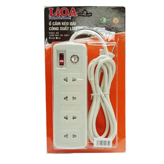 Ổ cắm điện LIOA công suất cao 3300W, 4 ổ có công tắc