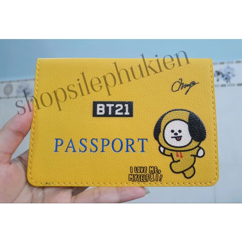 Bao da bọc passport nhân vật BT21 chimmy cooky tata mang rj shooky koya van