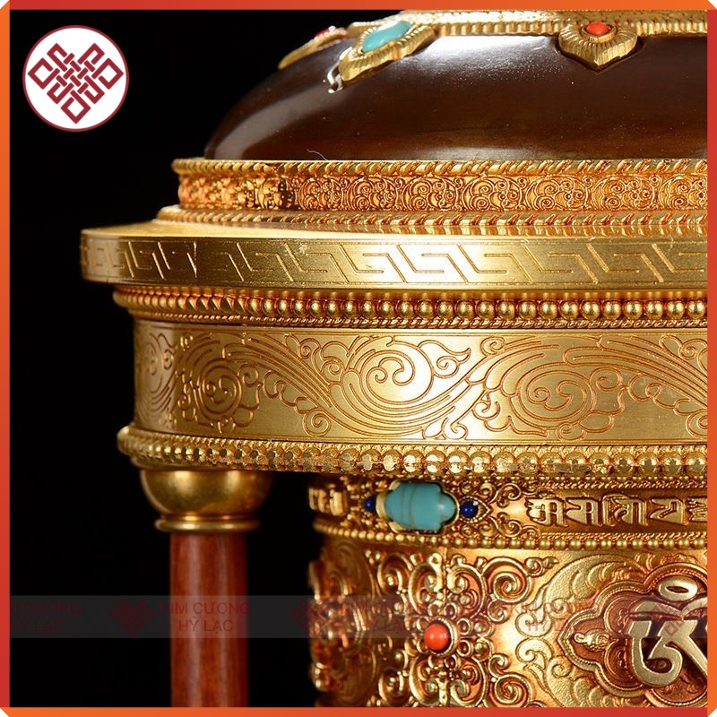 Kinh Luân Điện Phong Thủy Để Bàn - Bánh Xe Mani Mật Tông [Kim Cương Hỷ Lạc] Cẩn Đá Cao Cấp