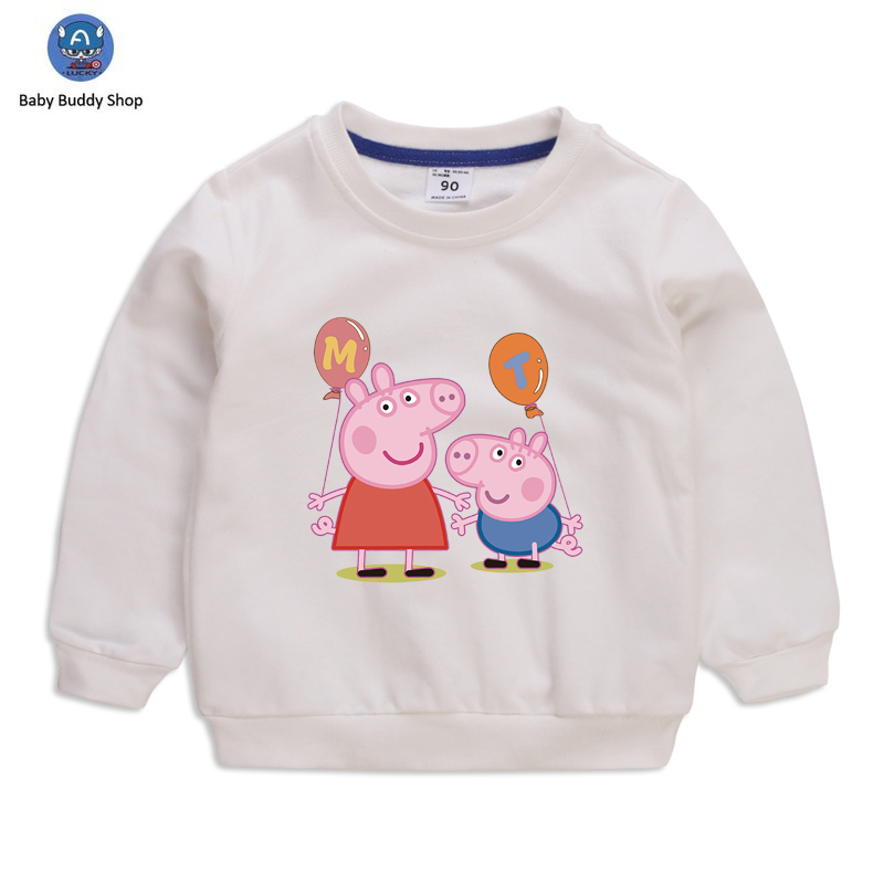 Áo Sweater Tay Dài In Hình Chú Heo Peppa 10 Màu Tùy Chọn Dễ Thương Dành Cho Bé