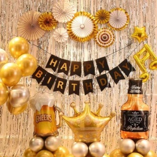 [Tặng Bơm + Keo dán] Set Bóng Sinh Nhật Tông Vàng Gold