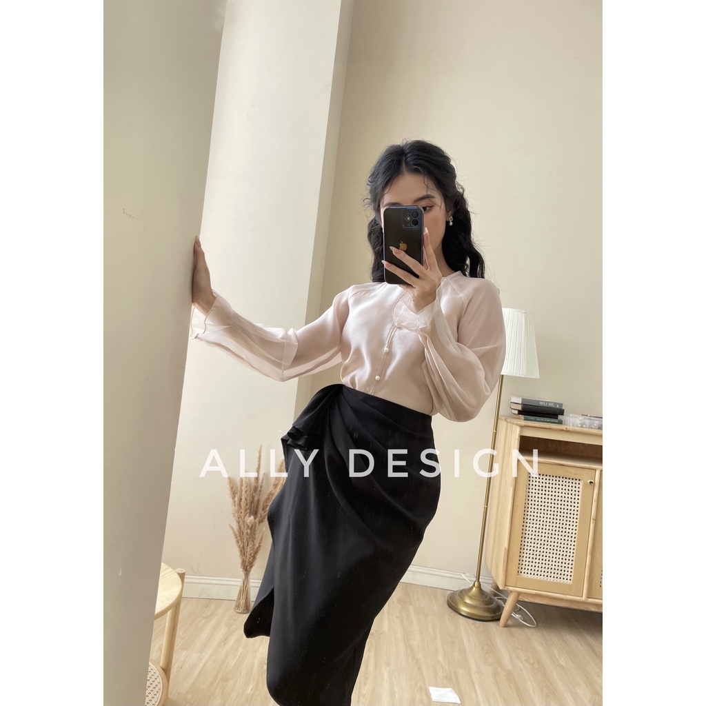 Áo sơ mi lụa công sở thiết kế tay xoè kiểu dáng thanh lịch sang trọng