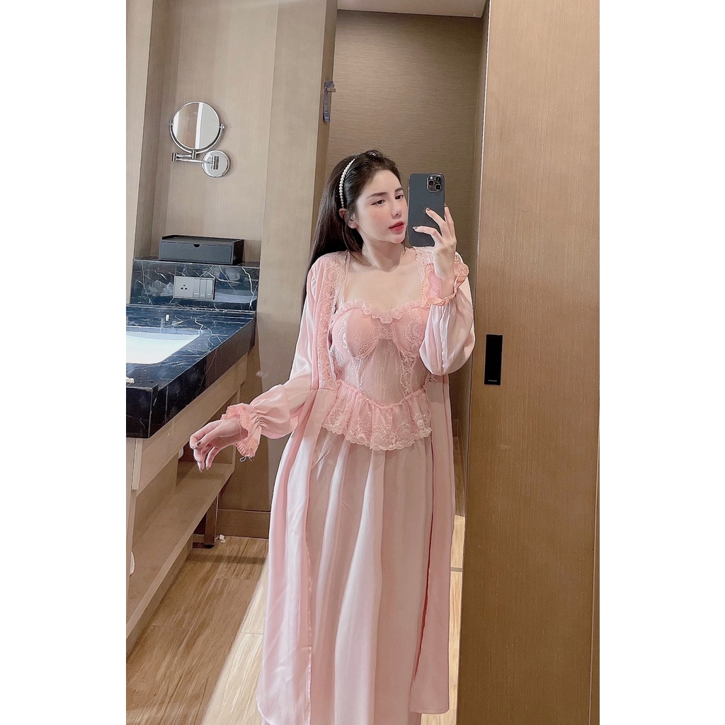 Set đầm choàng  2 dây Sexy dáng dài bèo tiểu thư